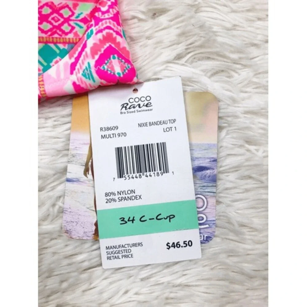 Coco Rave Nixie Bandeau Top Playa It Cool Pink Multi Size 34C